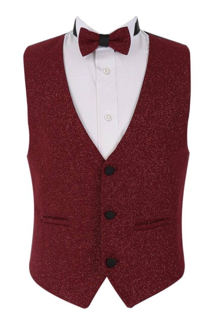 Jungen Schimmer Smoking Abend 6-teiliges Anzugset - Burgunderrot