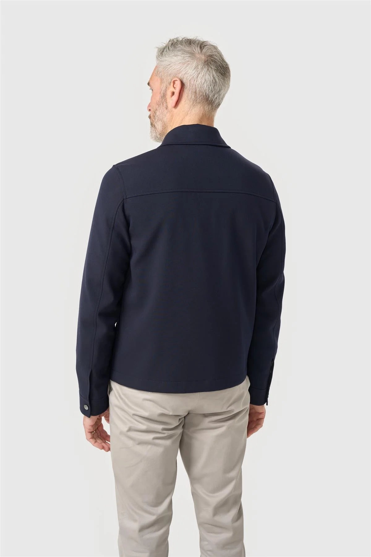 Men’s Smart Casual Stretch Zip-Up Short Jacket – Cavani Carlo Navy Model Back Picture