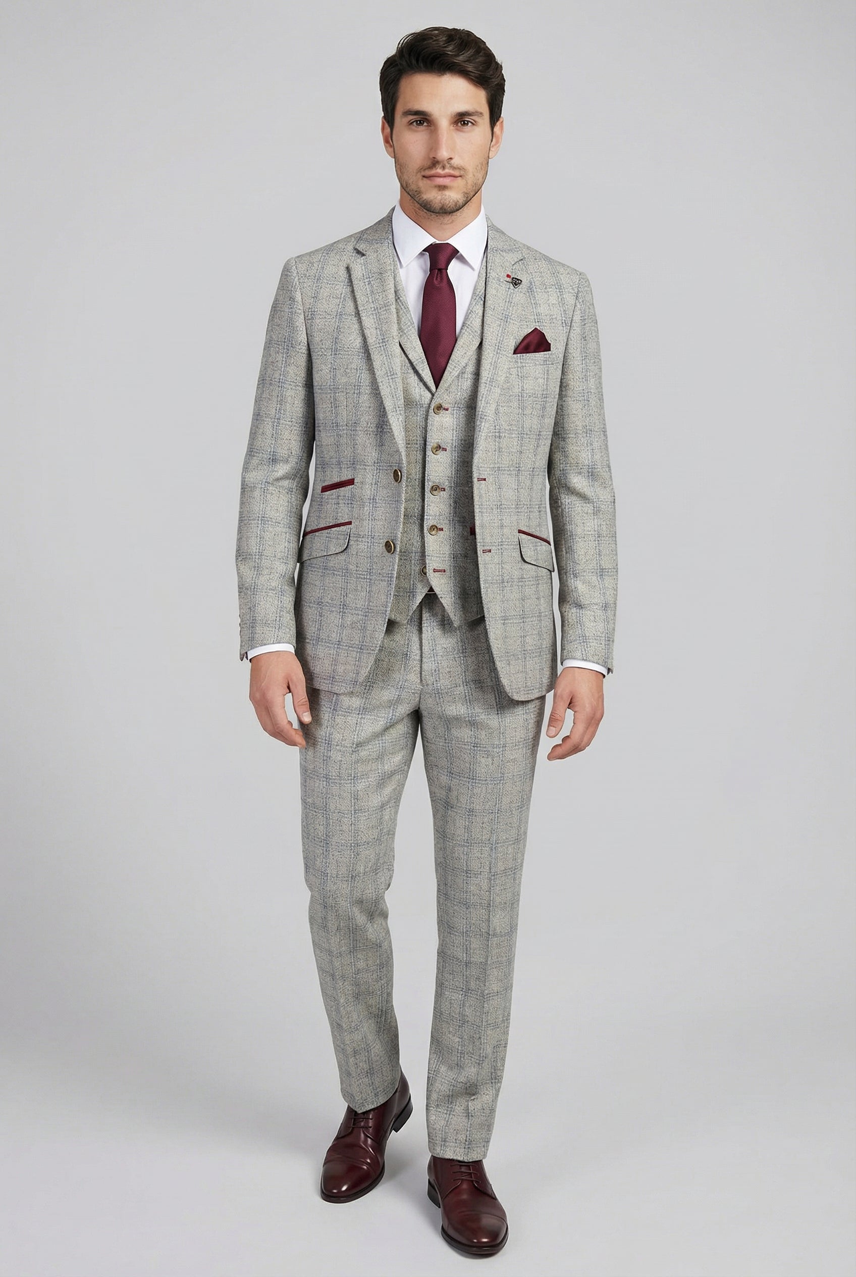 Costume gris à carreaux en tweed pour homme, coupe slim - ANDREW - Gris