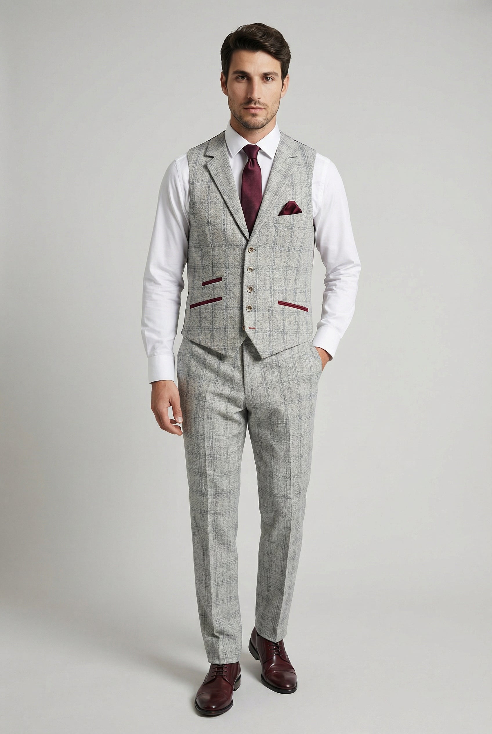 Men's Tweed Check Slim Fit Grey Suit - ANDREW - Grey