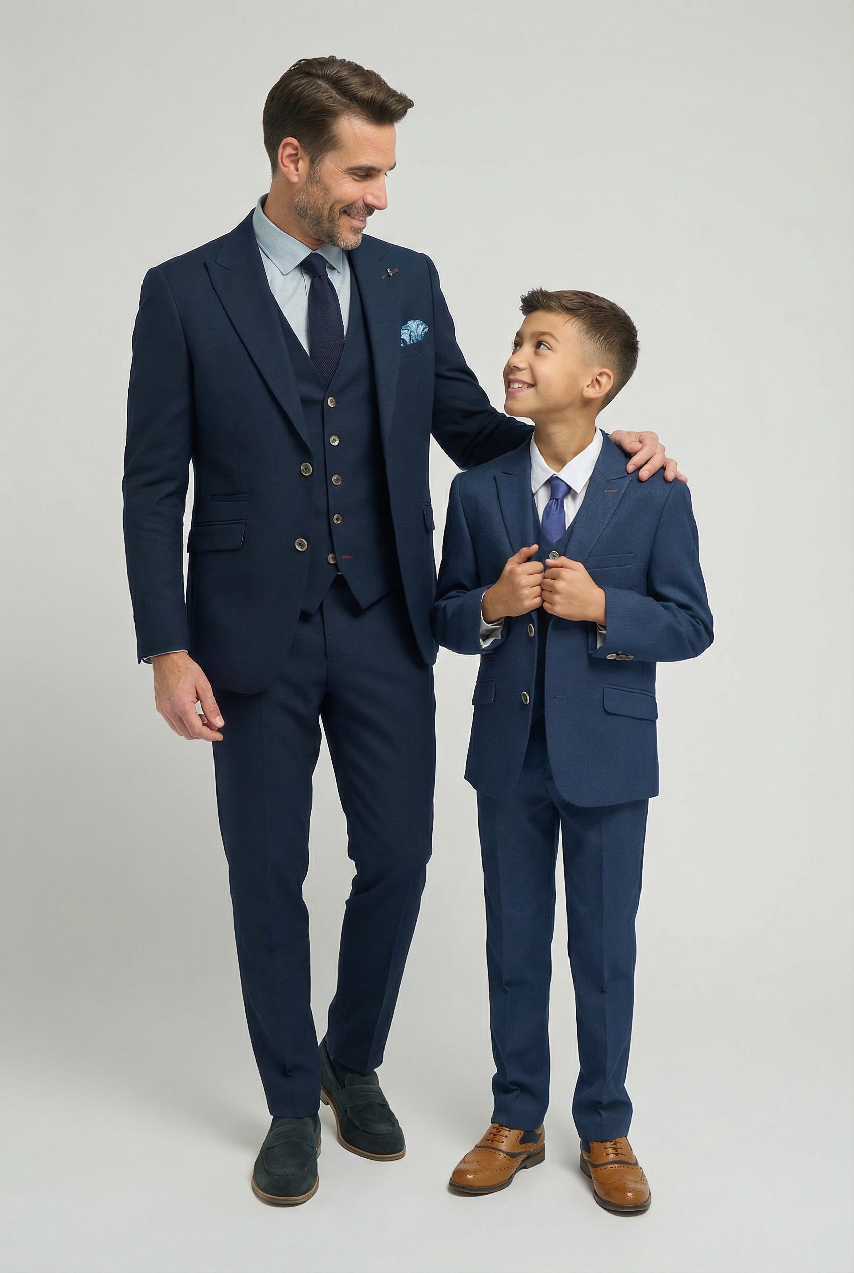 Ensemble de costume texturé 3 pièces assorti père et fils - Tropez Navy