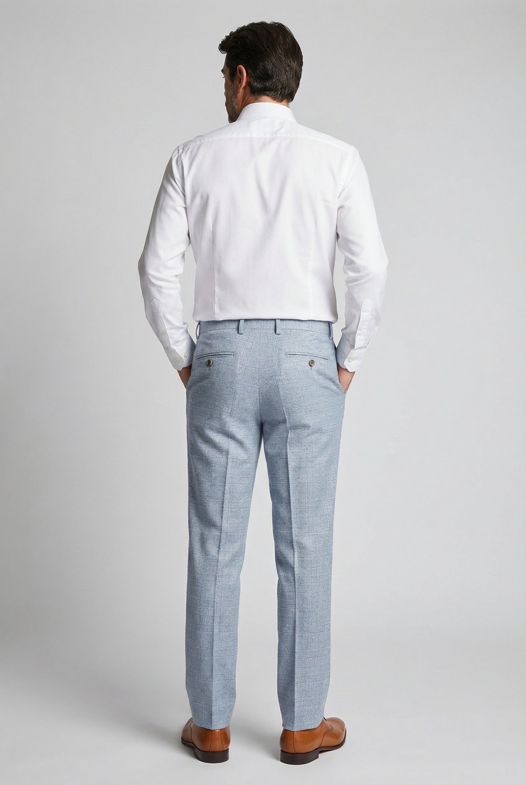 Ensemble costume trois pièces pour homme en tweed imitation Glen Check - Bleu clair