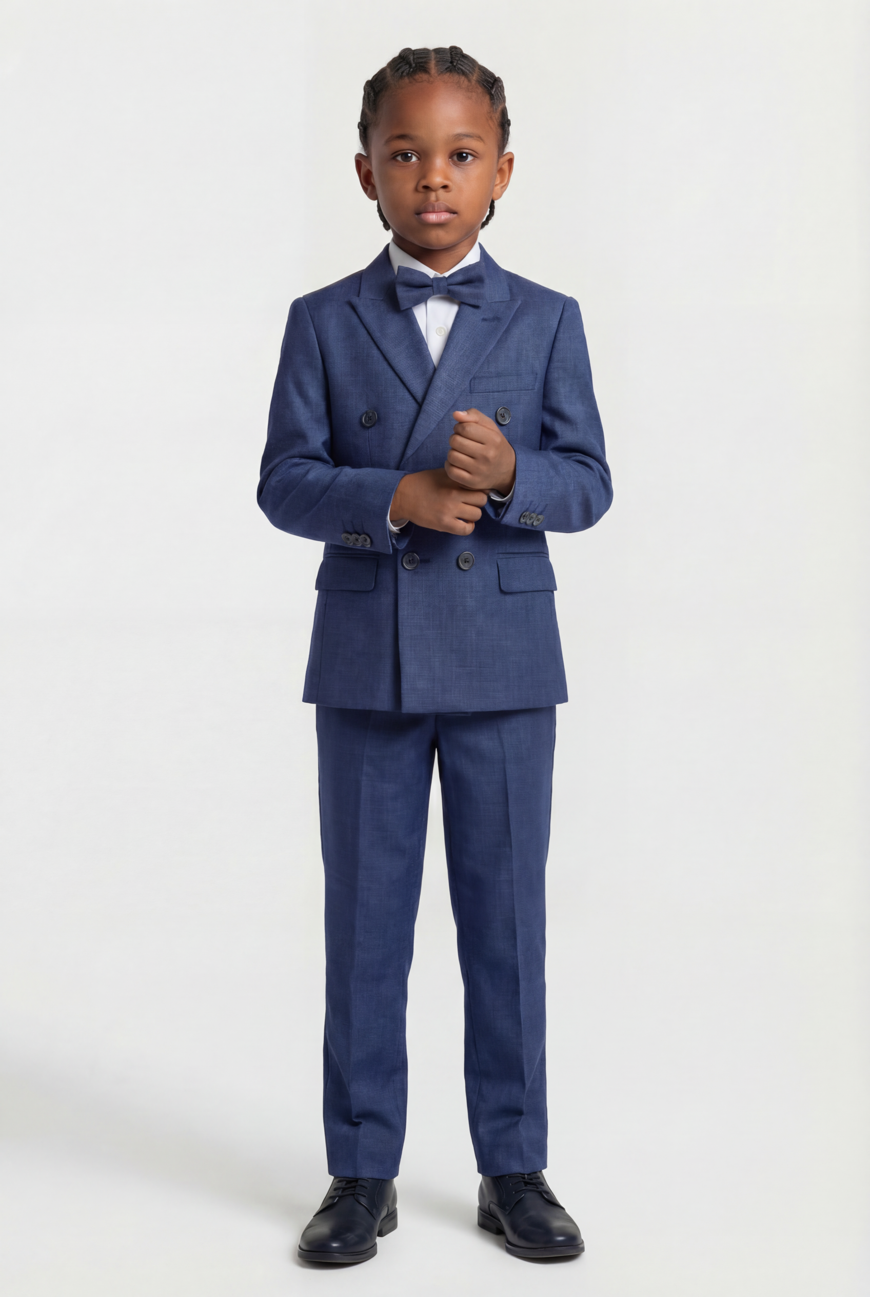 Conjunto de Traje Cruzado Ajustado de 4 Piezas para Niños - Azul Marino