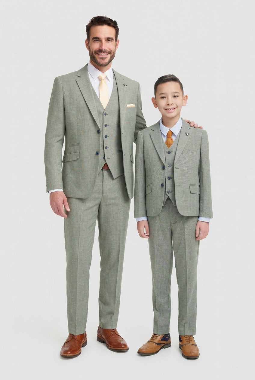 Father & Son Matching Textured 3-Piece Suit Set - Miami - Sage Green