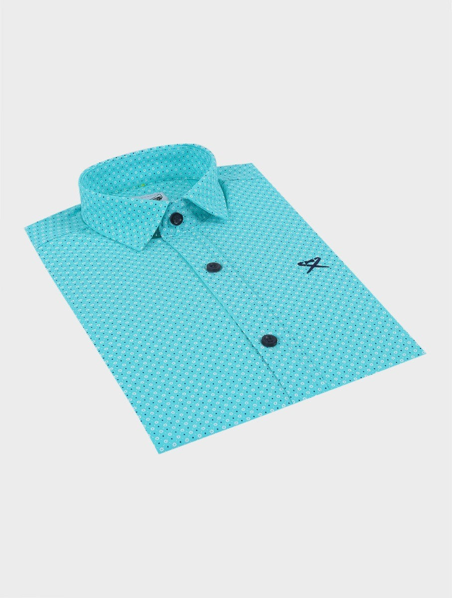 Jungen Slim Fit Langarm Gemustertes Hemd - ARTHUR - Grün