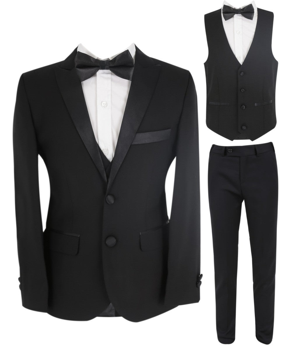Jungen Glanzrevers Tuxedo Dinner Anzug - Schwarz