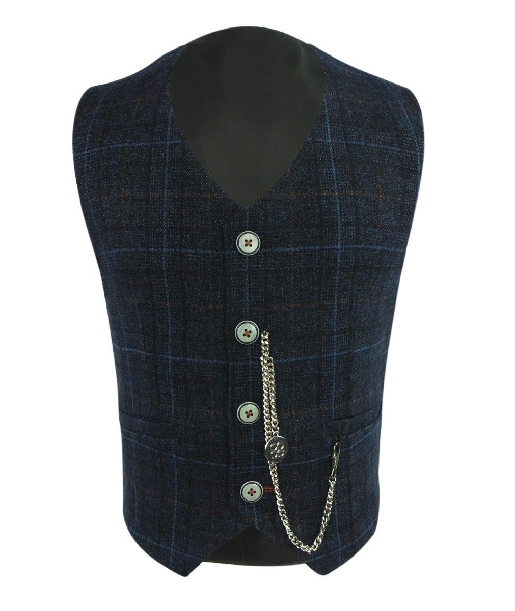 Jungen Tweed Windowpane Karo Anzug - CODY Blue - Marineblau