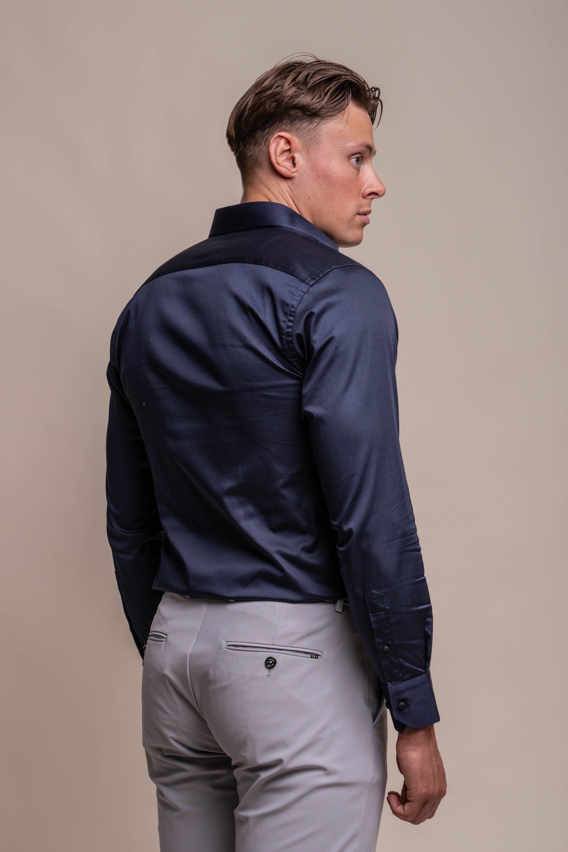 Herren Baumwoll Langarm Casual Hemd - SIMSON - Marineblau