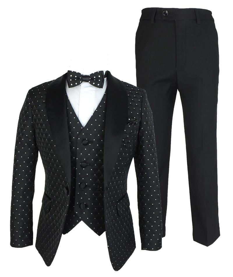 Costume de Smoking Matelassé à Points Noirs pour Garçons - Noir