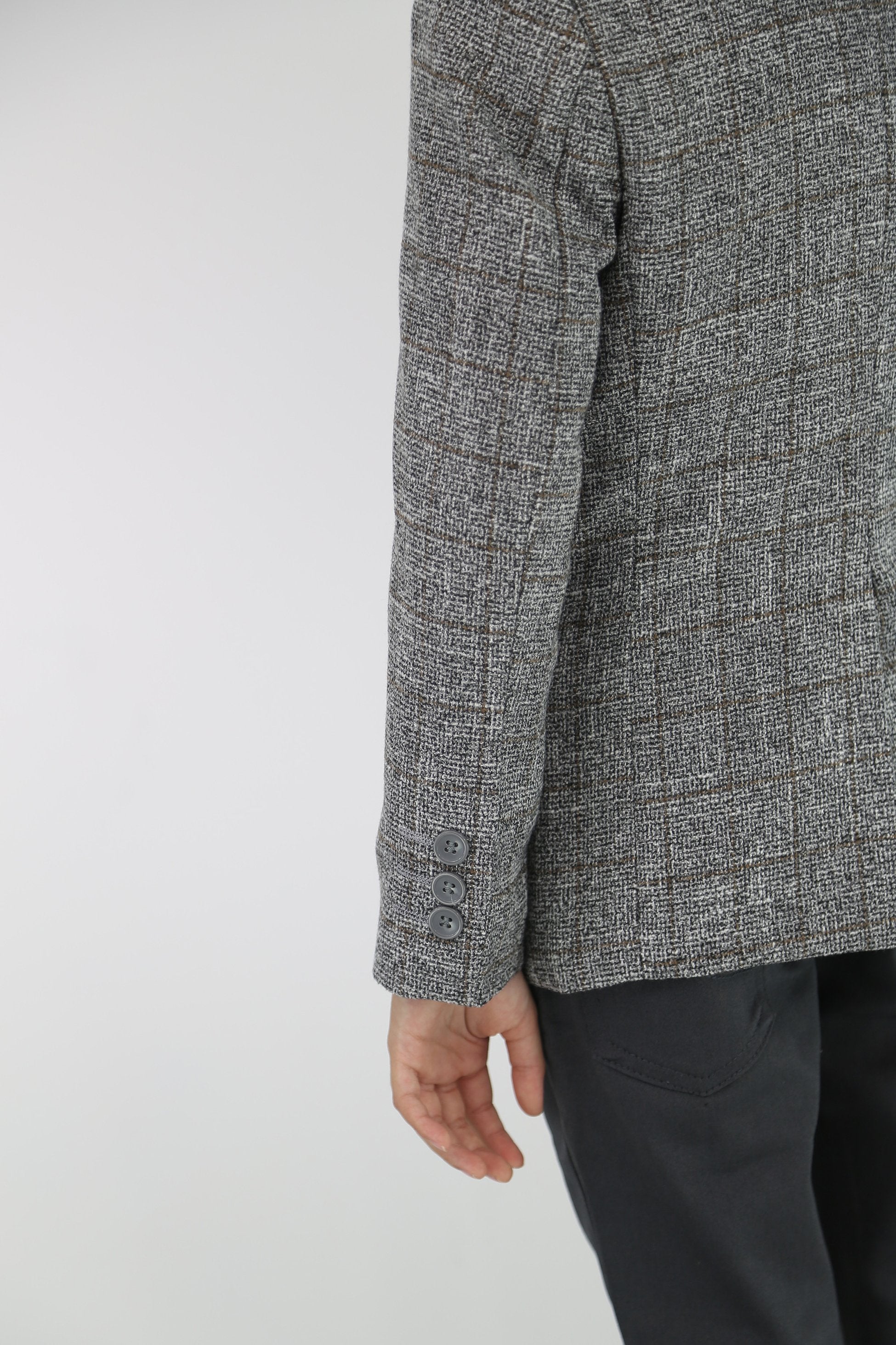 Jungen Baumwoll-Mischgewebe Tweed-ähnlicher Karo Blazer - Grau