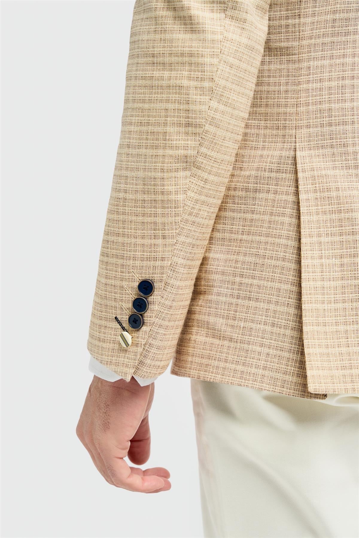 Herren Beiger Slim Fit Karo Blazer - KOVA - Beige