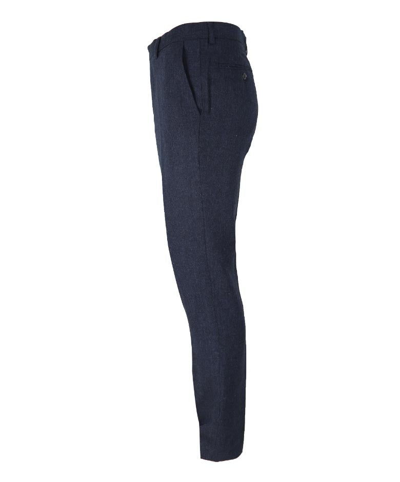 Herren Fischgrät Tweed Slim Fit Hose - MARTEZ - Marineblau
