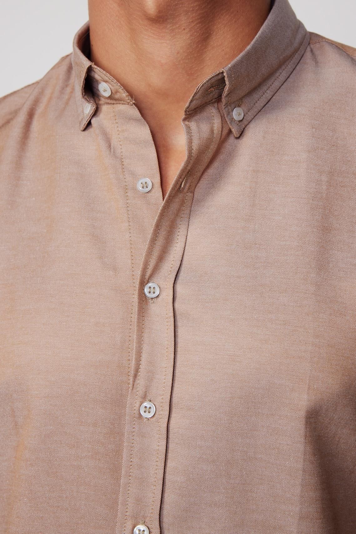 Chemise en coton à col boutonné slim fit pour hommes - GABARDIN - Tan