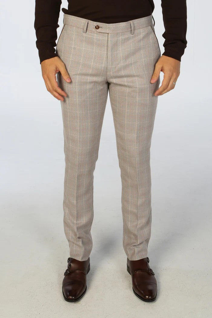 Men's Tailored Fit Check 2PC Suit - LEO - Beige