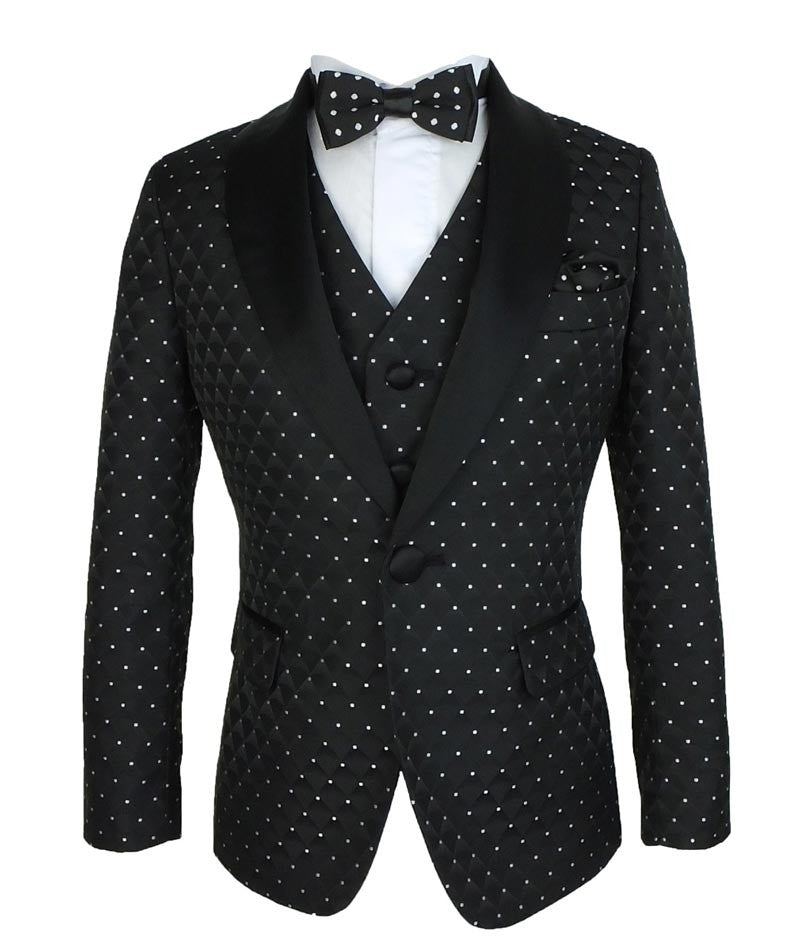 Costume de Smoking Matelassé à Points Noirs pour Garçons - Noir
