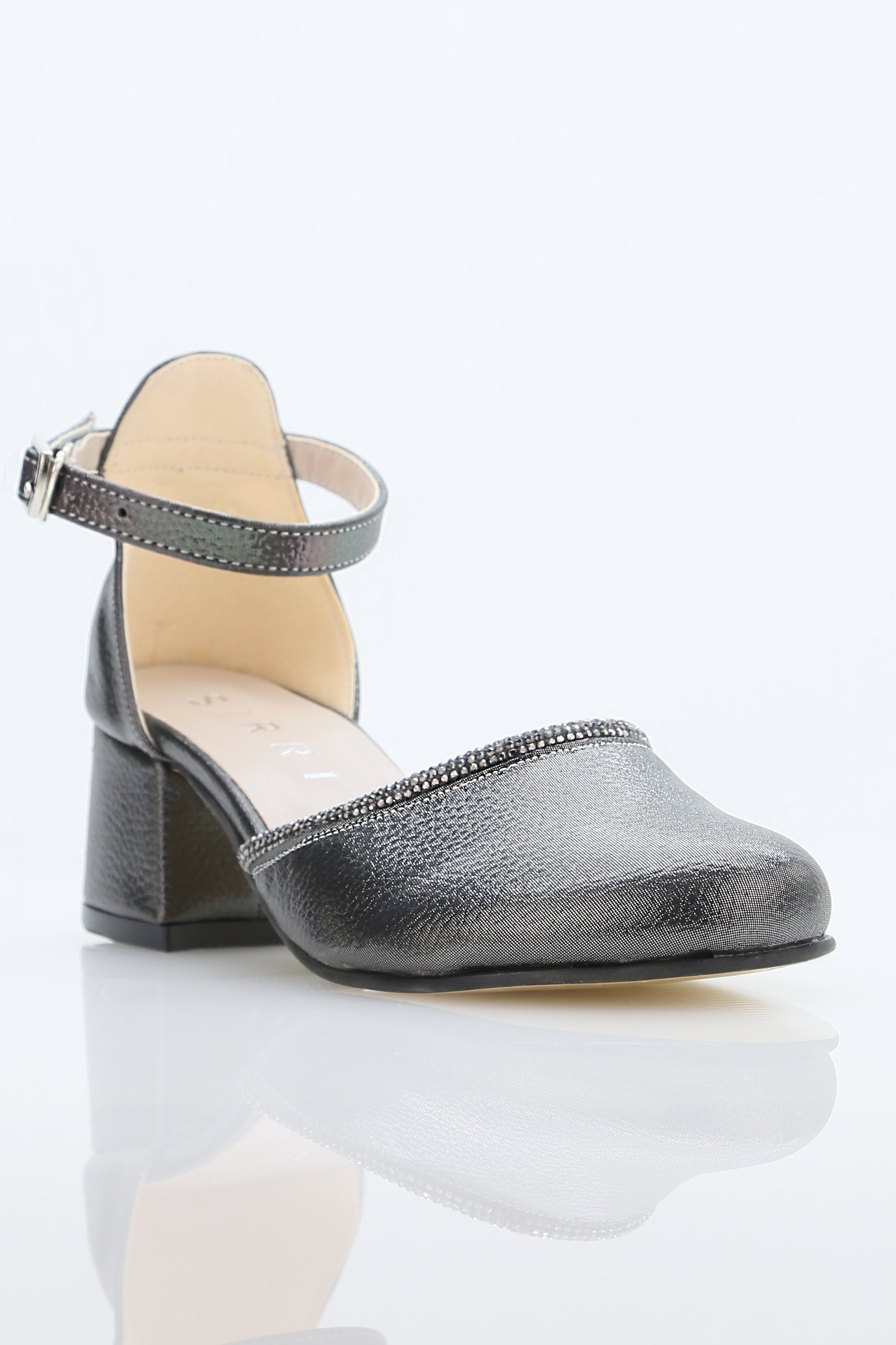 Chaussures à talons blocs texturées avec bride pour filles – JEWEL - Platine