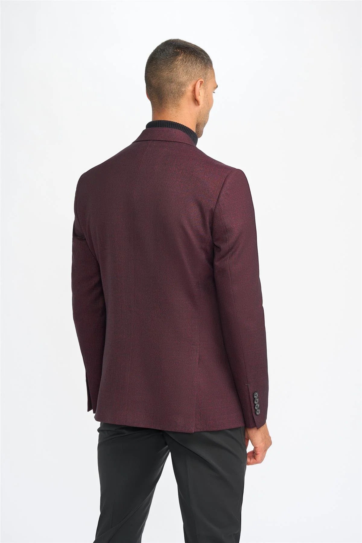 Herren Slim Fit Tweed Karo Anzug Jacke - CARIDI WINE - Wein