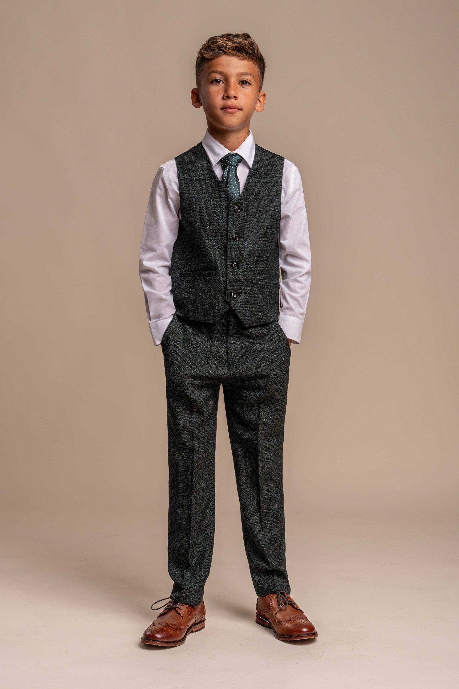 Costume Formel Slim Fit pour Garçons - CARIDI - Vert Olive
