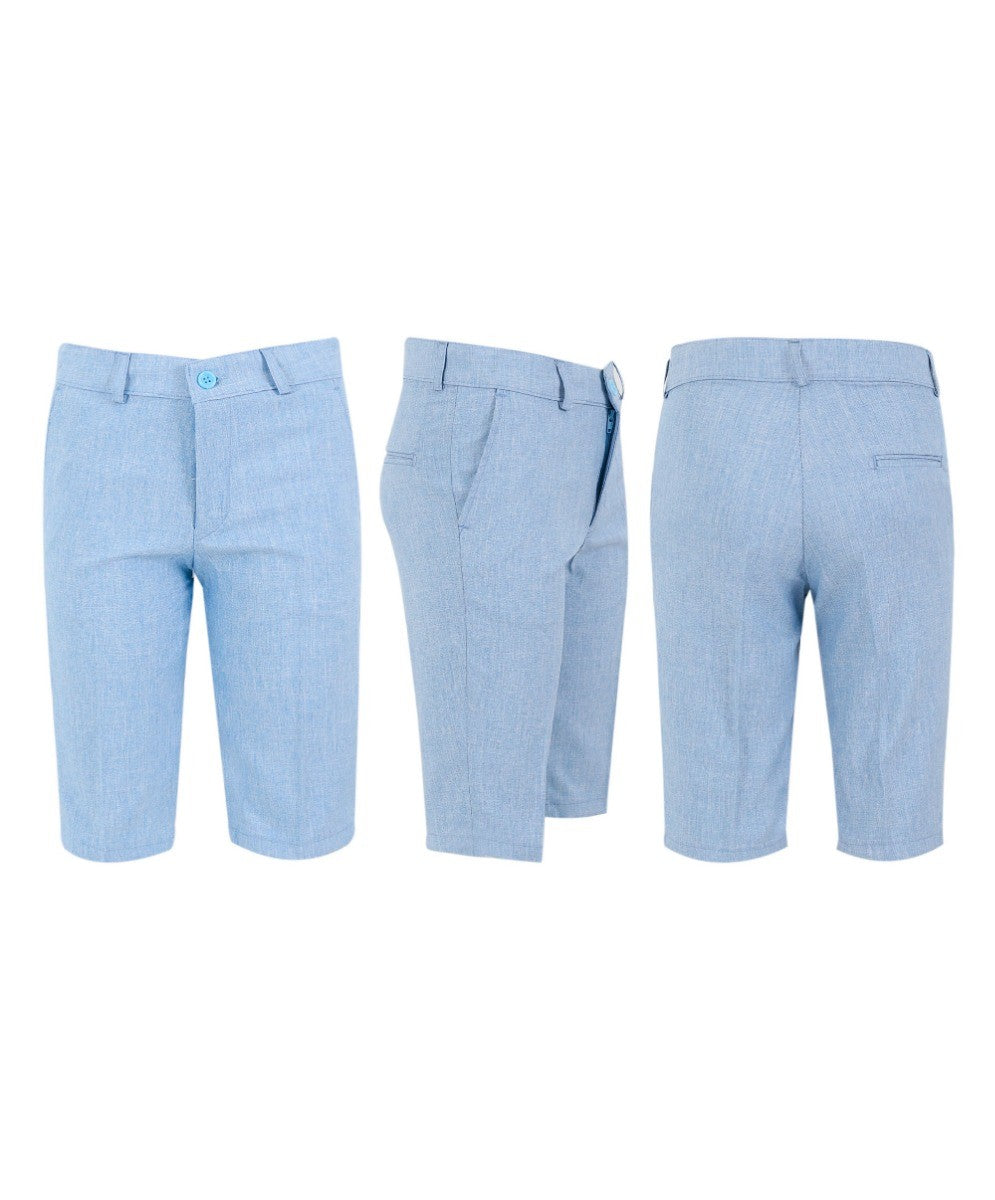 Ensemble 4 pièces en coton et lin pour bébé et garçon, gilet et short - Bleu ciel