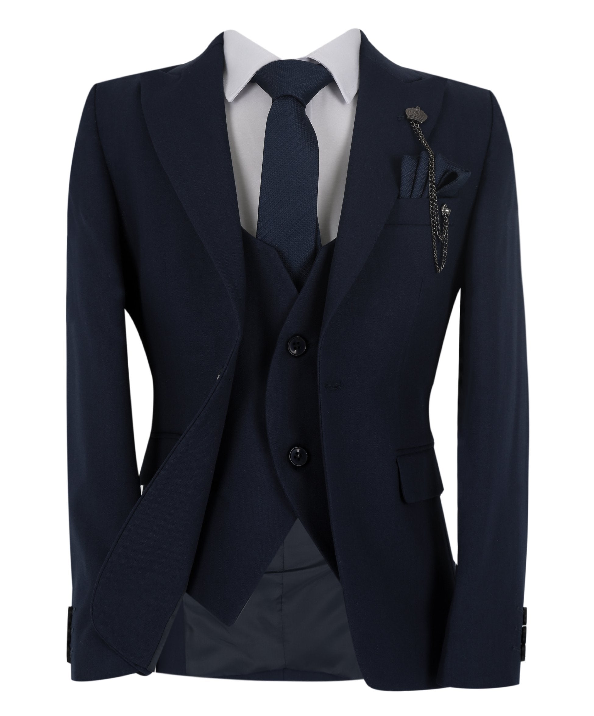 Jungen Slim Fit Fischgrät 8-teiliges Anzug-Set - KING - Navyblau