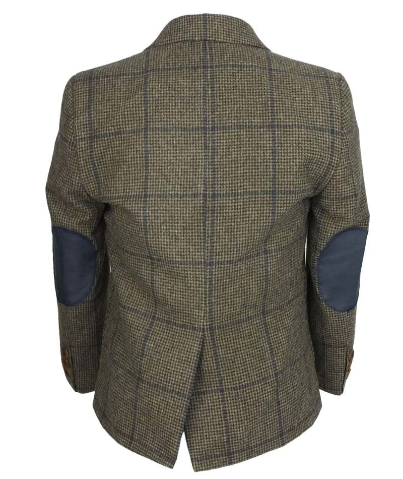 Jungen Fischgrät Windowpane Wollanzug - Braun - Marineblau