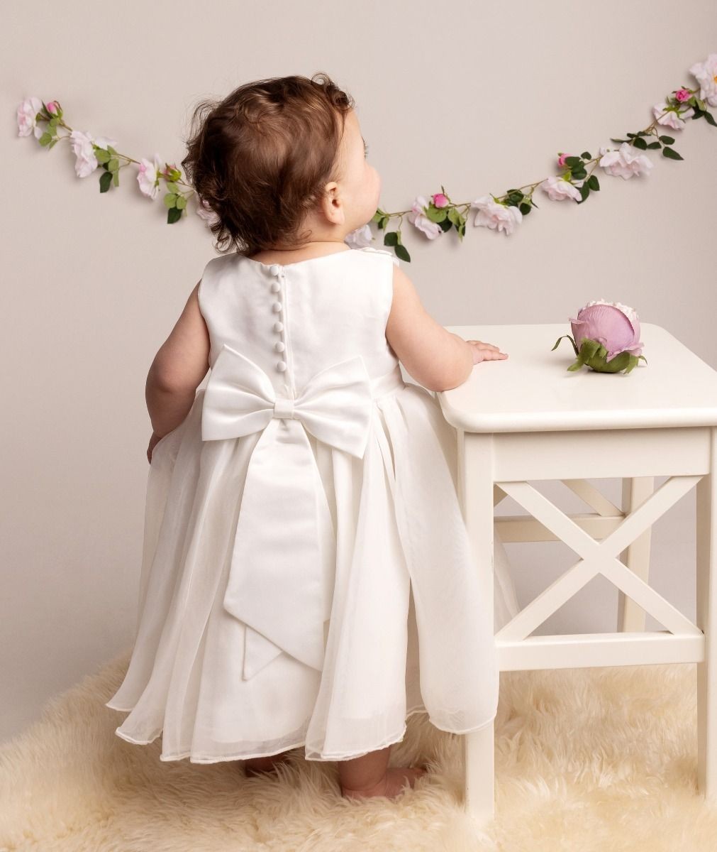 Baby Girls Tulle Dress With Floral Applique - ELISE - Ivory