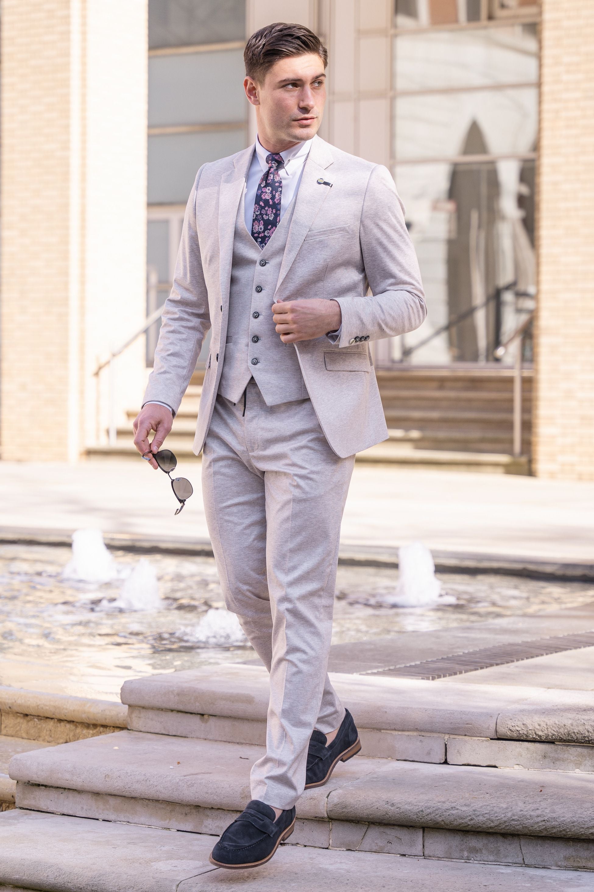 Men's Slim Fit Formal Beige Suit - VALENCIA Ecru - Beige Ecru