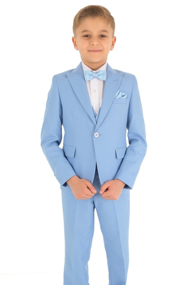 Jungen Slim Fit Fischgrät 8-teiliges Anzug-Set - KING - Himmelblau