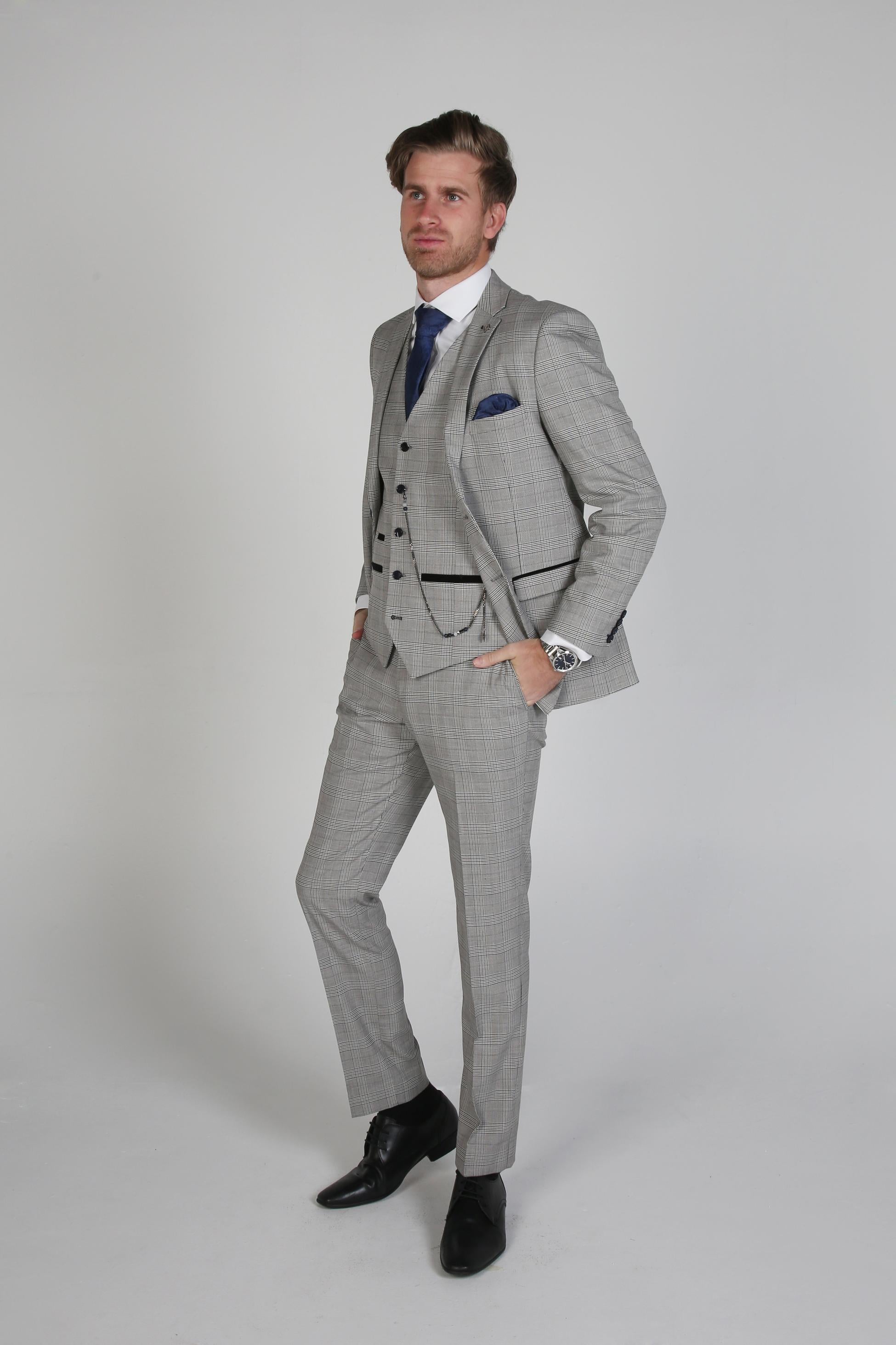 Costume Formel en Tweed à Carreaux Windowpane pour Hommes - HUGO - Gris