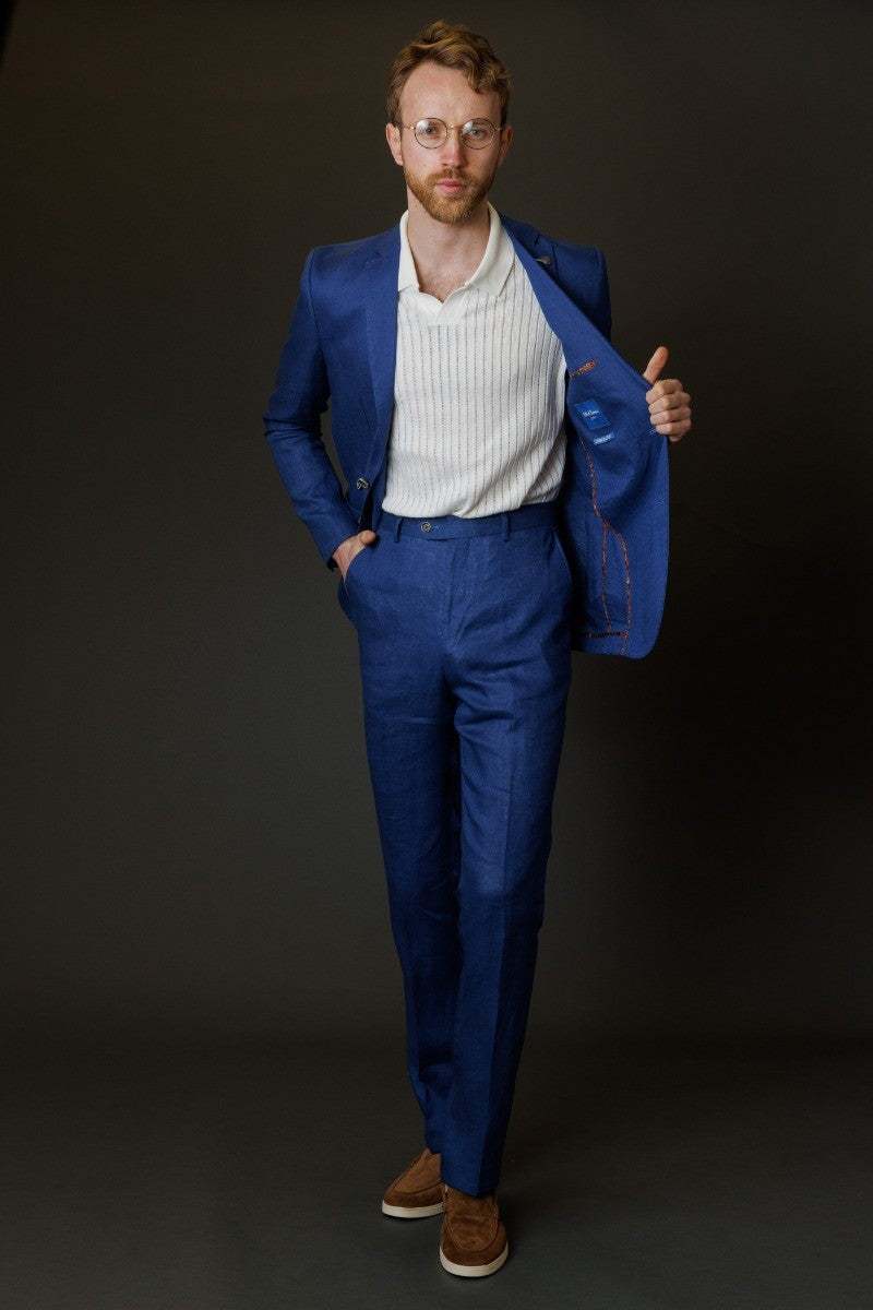 Ensemble Costume en Lin Slim Fit 2 Pièces pour Hommes - Bleu Marine