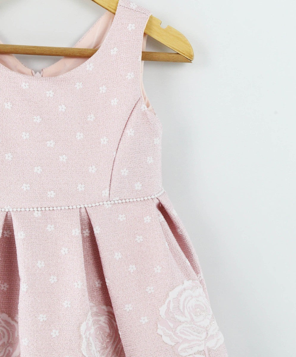 Mädchen Ärmelloses Blumenbesticktes Kleid-Set - Babyrosa