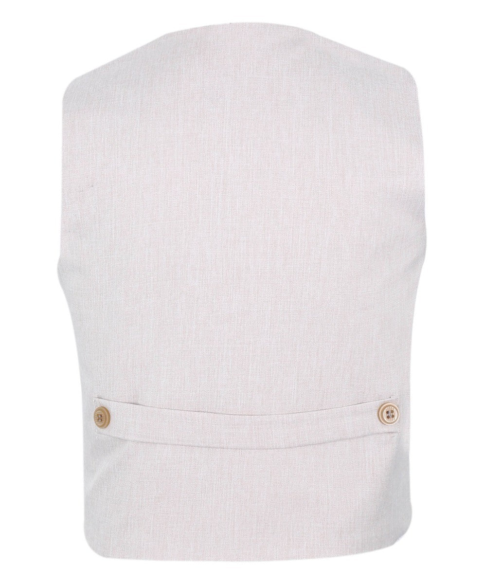 Baby Boys Cotton Linen Waistcoat Suit Set 3 Piece - Light Beige
