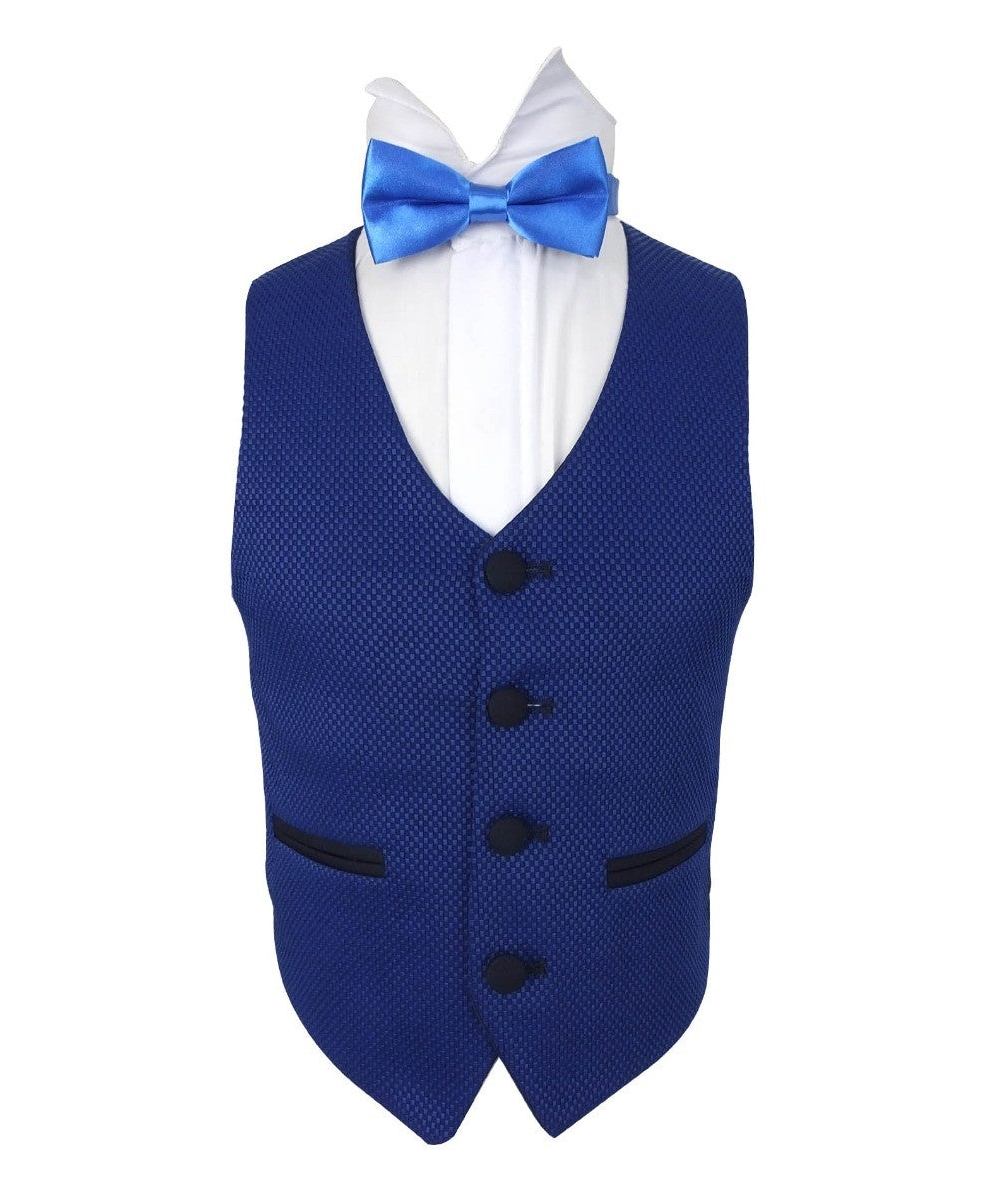 Costume à Motifs Birdseye avec Passepoil pour Garçons - BENIGNO - Bleu - Bleu Marine