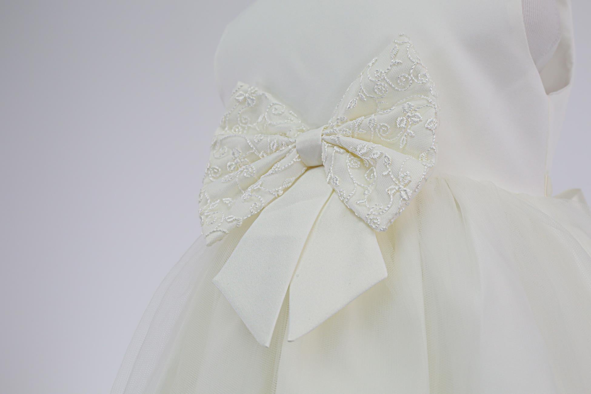 Baby Mädchen Kleid mit Spitzen Overlay Jacke - B1201 - Elfenbein