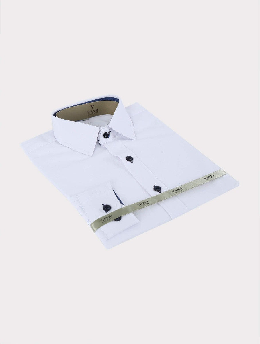 Chemise à Manches Longues en Coton pour Garçons - Blanc