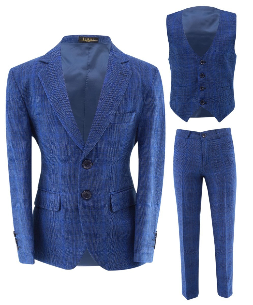 Costume à Carreaux Tailored Fit Bleu pour Garçons - LIONEL - Bleu Moyen