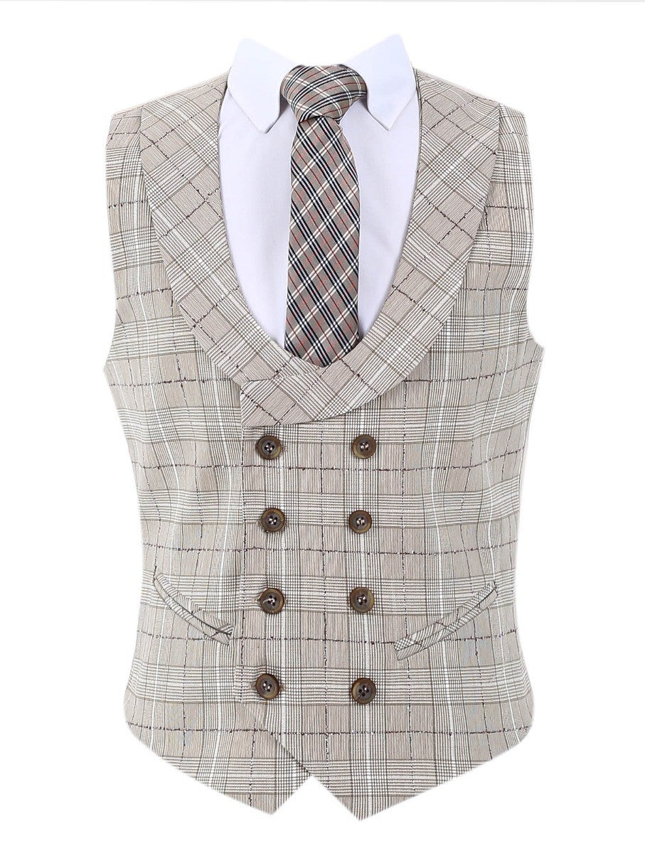 Costume Slim Fit à Carreaux Rétro pour Garçons - Beige