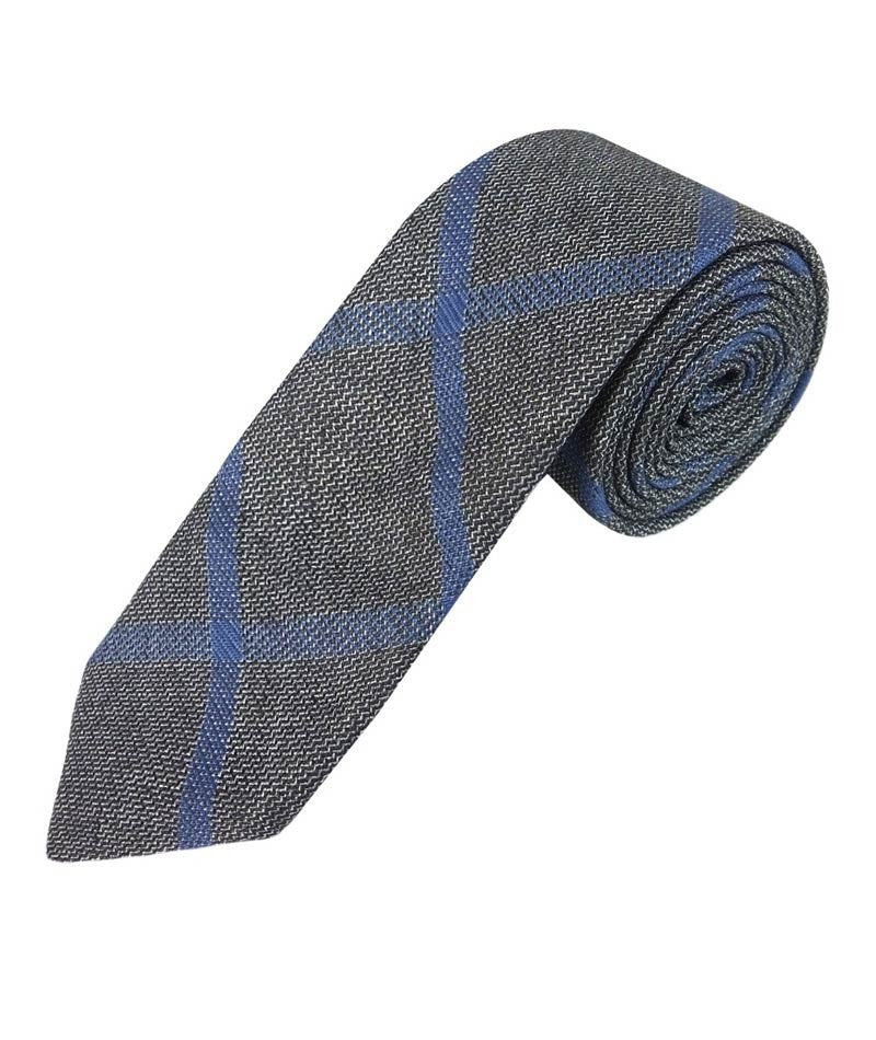 Jungen Slim Fit Karo Tweed Krawatte & Taschentuch-Set - Grau - Blau