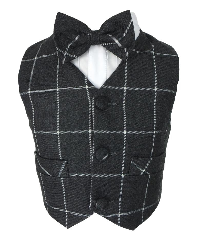 Ensemble Costume à Carreaux Vintage pour Garçons - Gris Charbon