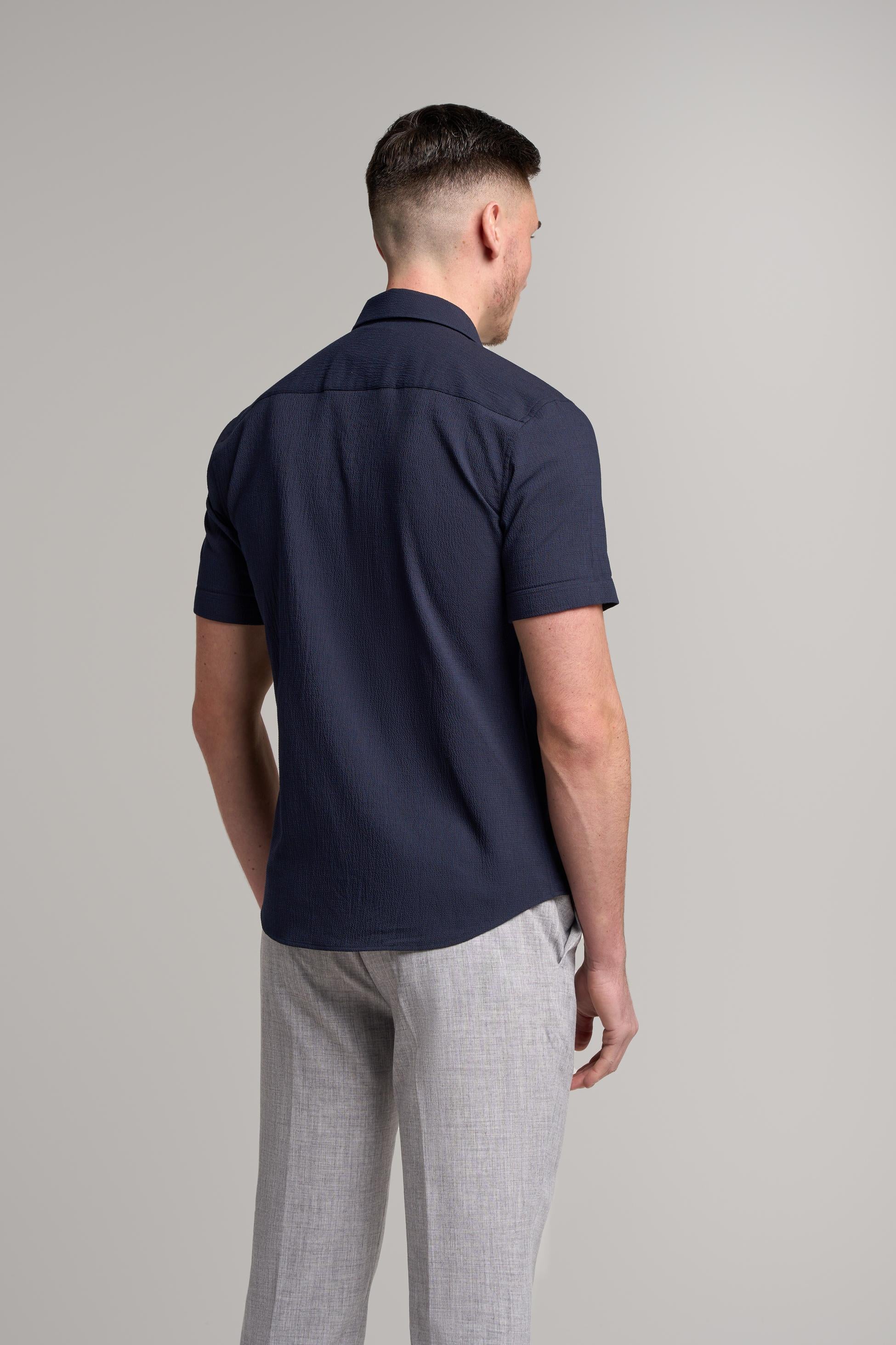 Herren Baumwoll Strukturiertes Slim Fit Hemd – KAI - Marineblau