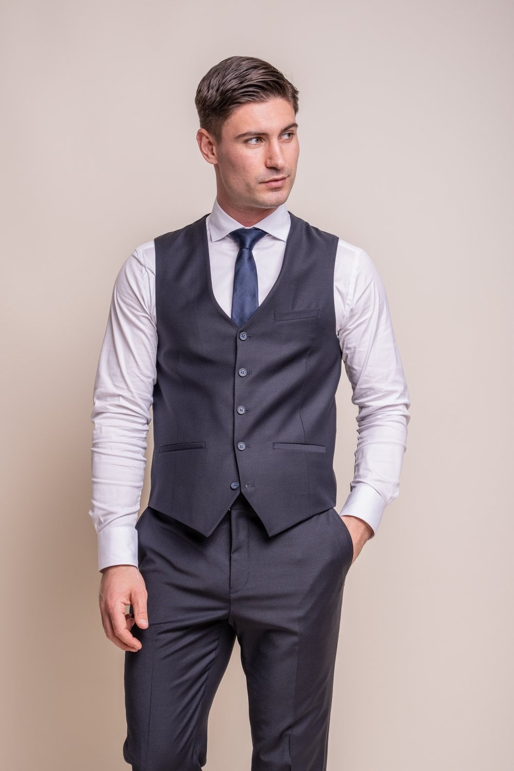 Men's Wool Blend Slim Fit Waistcoat - BOND - Midnight Blue