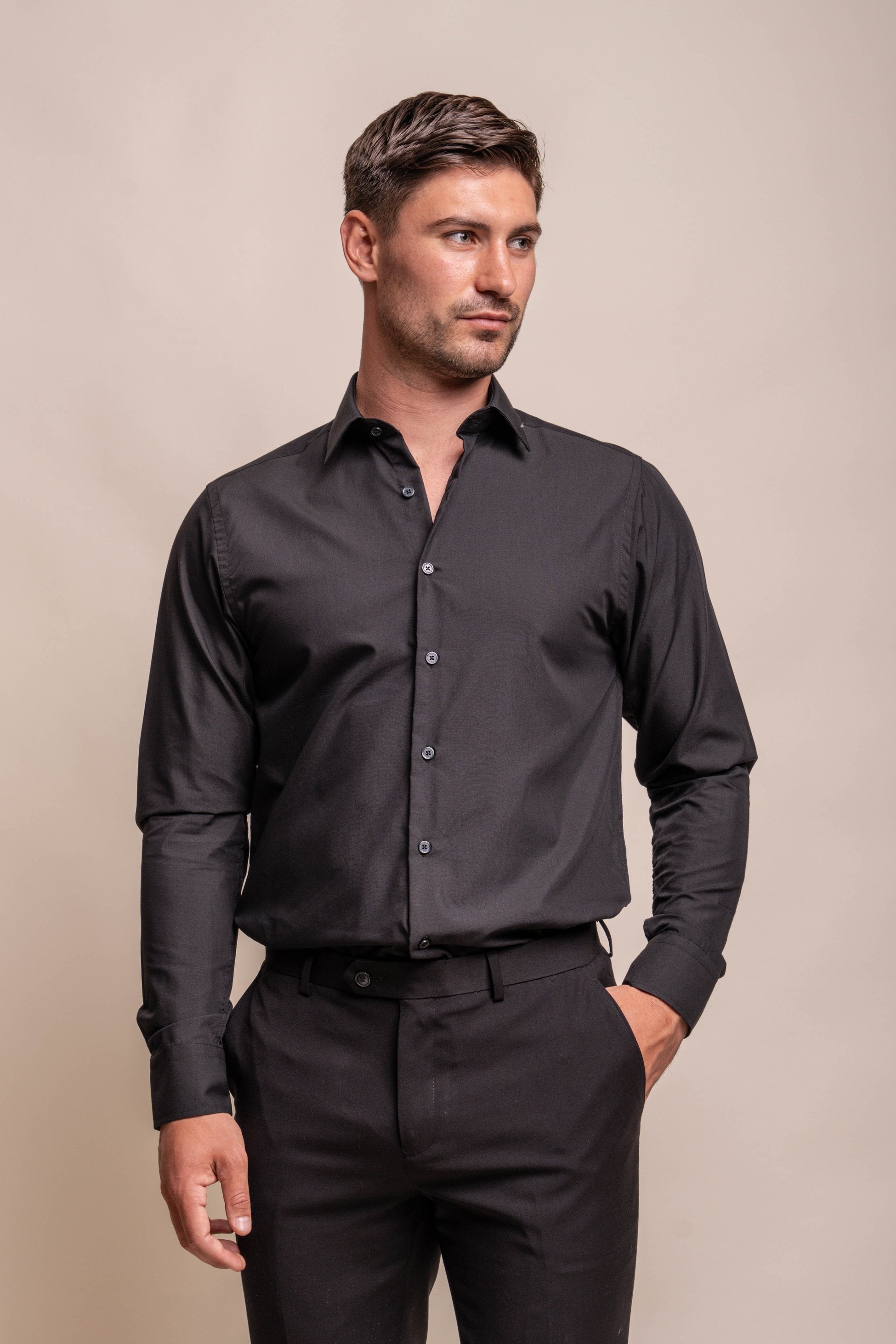 Camicia da uomo in cotone a maniche lunghe taglio sartoriale - MIATTI - Nero