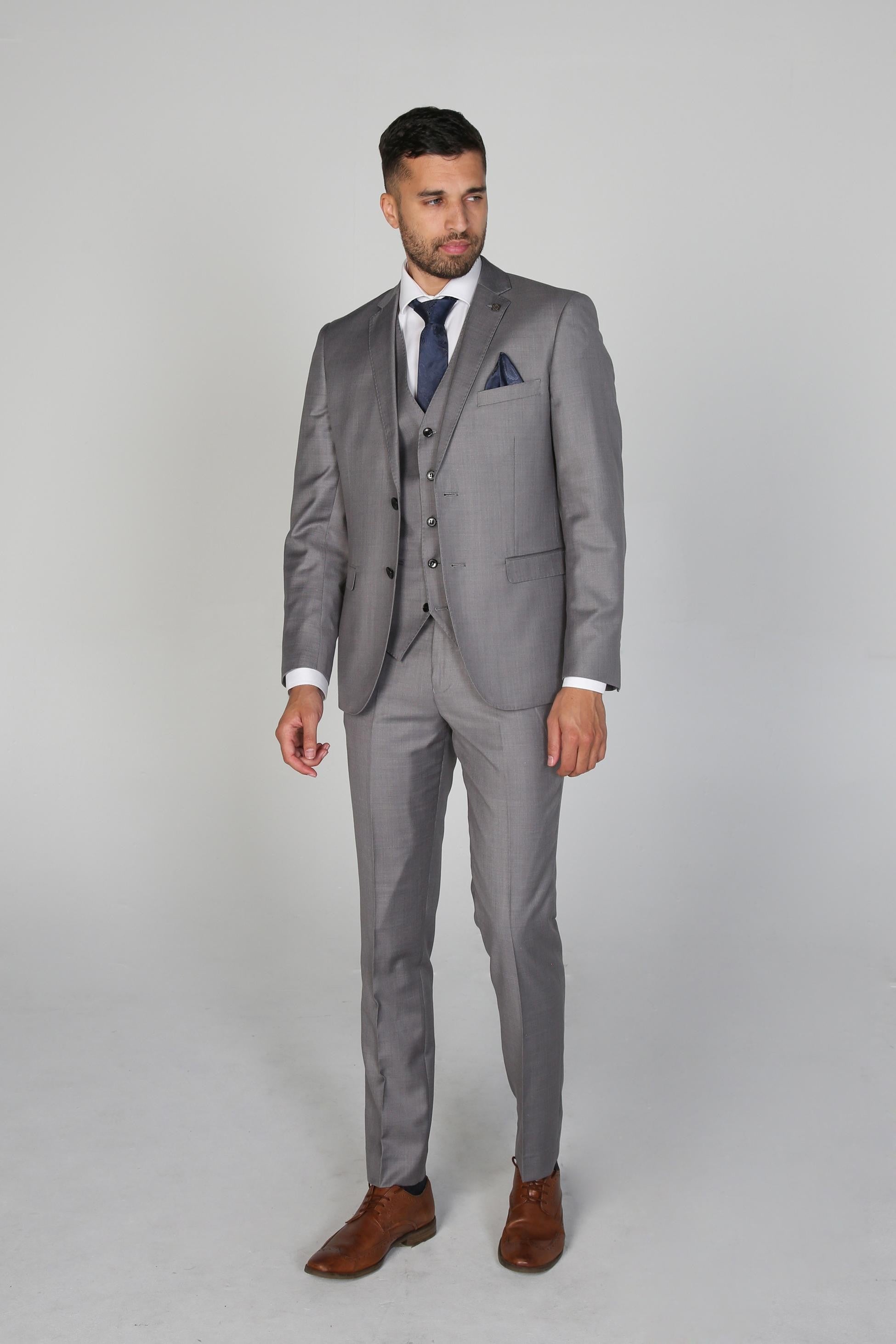 Men's Tailored Fit Formal Suit - CHARLES - Light Grey