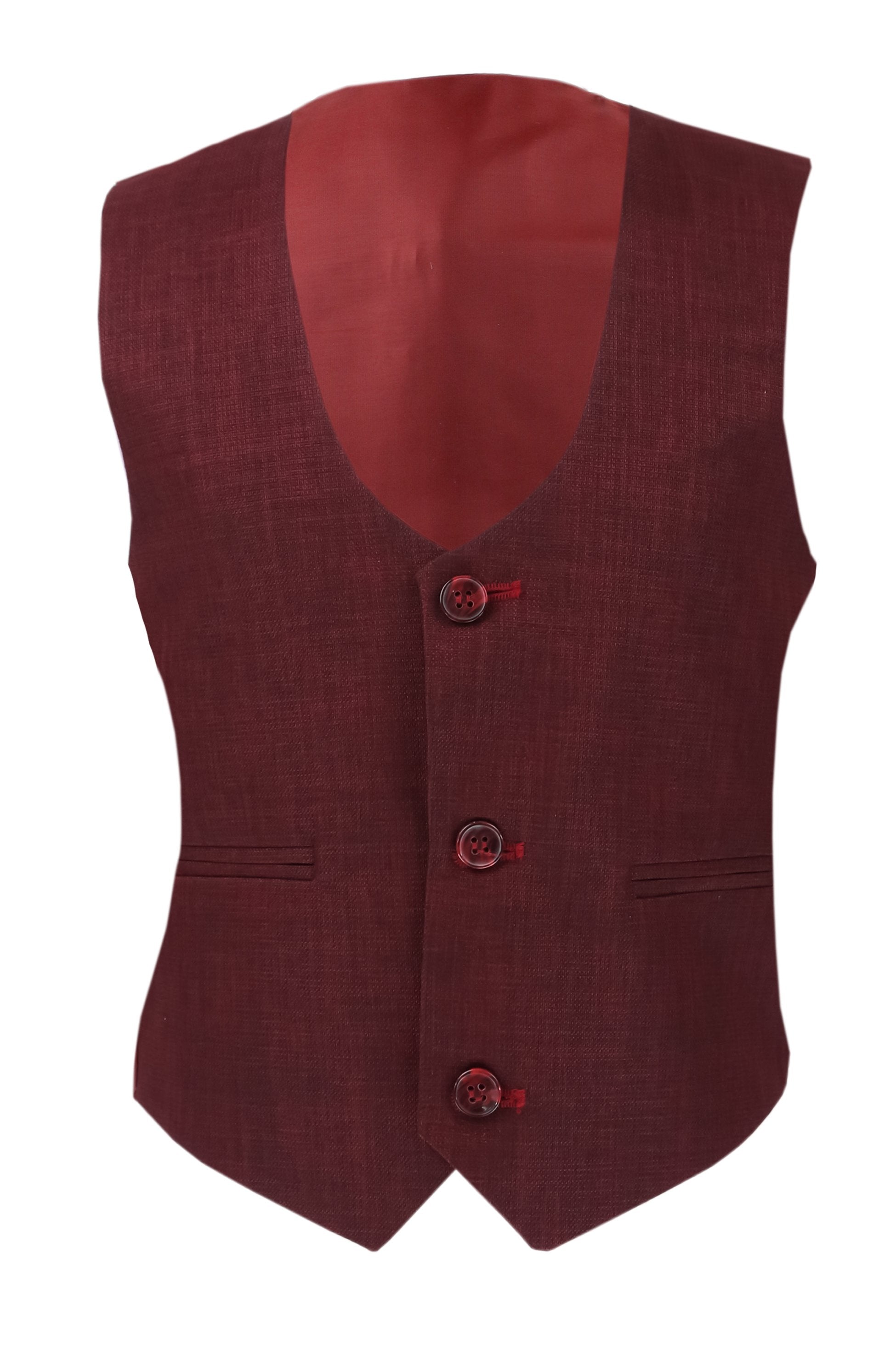 Ensemble Costume à Carreaux Windowpane Bordeaux Slim Fit pour Garçons - Bordeaux