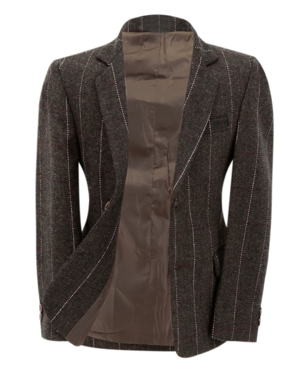Baby Jungen Tweed Fischgrät Nadelstreifen Formeller Blazer - Braun