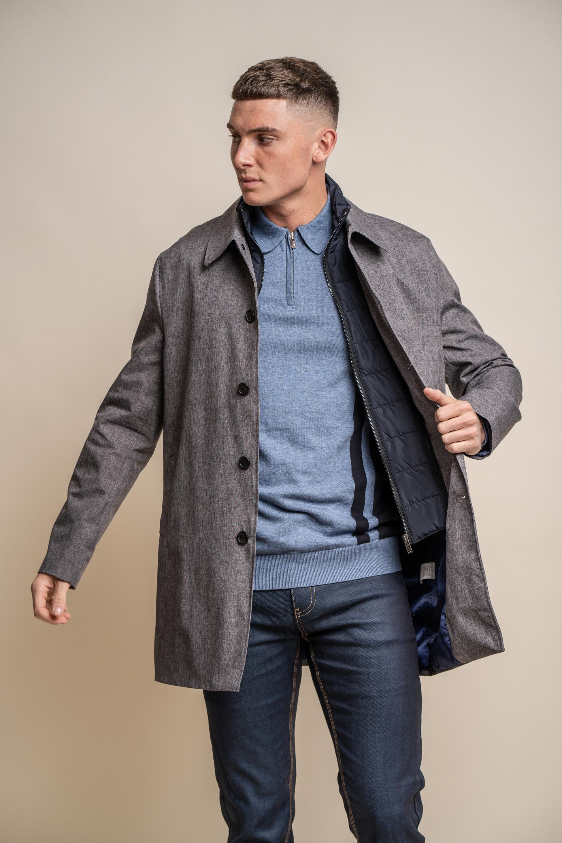 Manteau Midi Geke avec Fermeture Éclair Amovible pour Homme - BRANDO - Gris