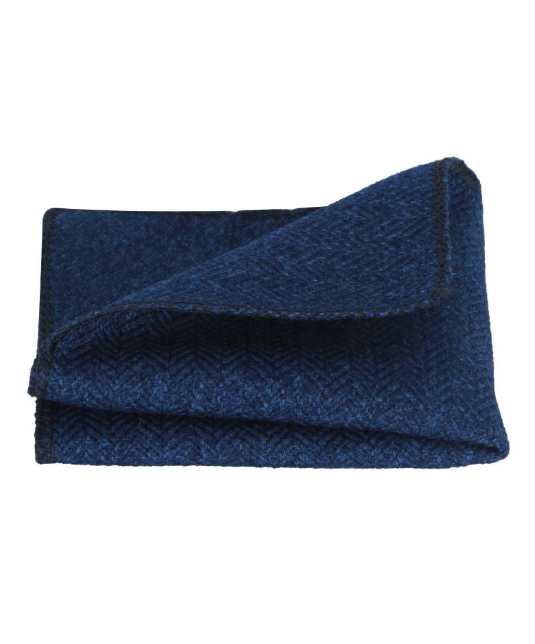 Men's & Boys Herringbone Tweed Pocket Handkerchief - Indigo Blue