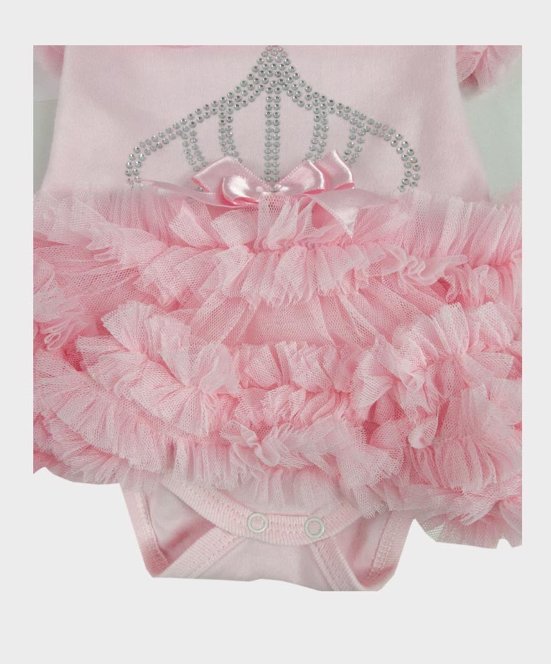 Bodysuit Tutu en Tulle et Coton pour Fillettes - Rose