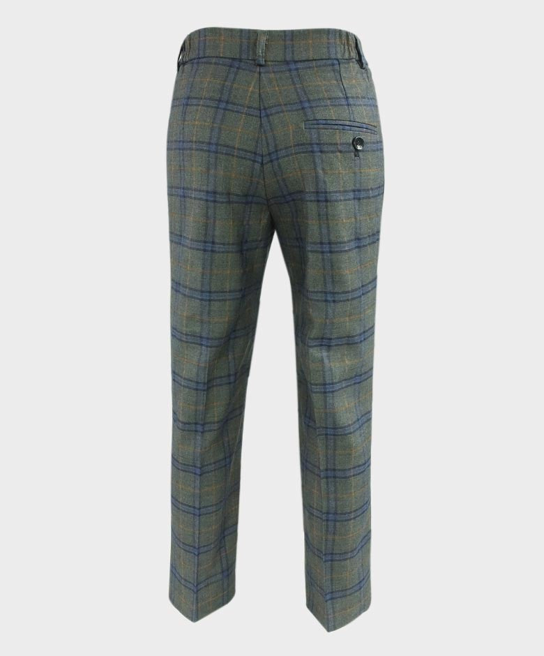 Costume à Carreaux Windowpane Tailored Fit Gris pour Garçons - Bleu - Orange