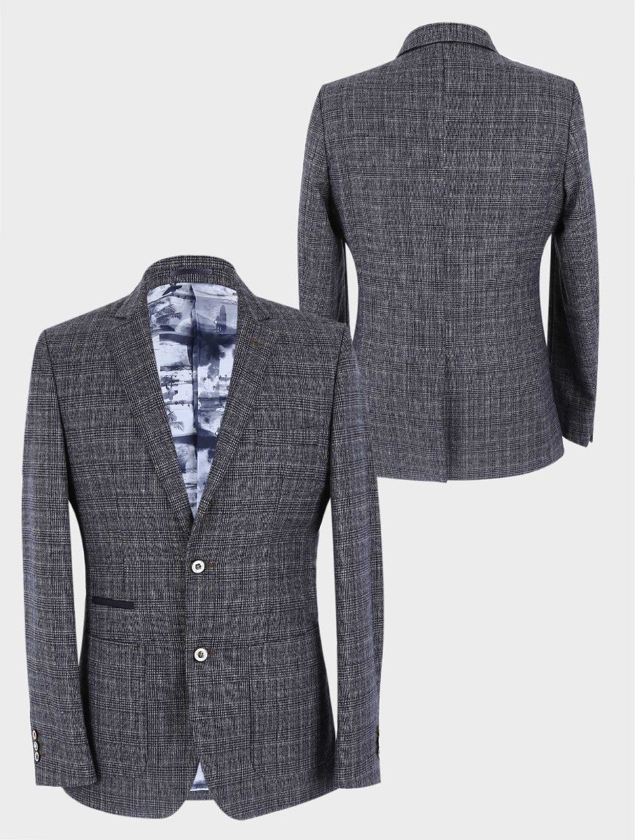 Herren Tweed Karo Slim Fit Grauer Blazer - COSTELLO - Grau
